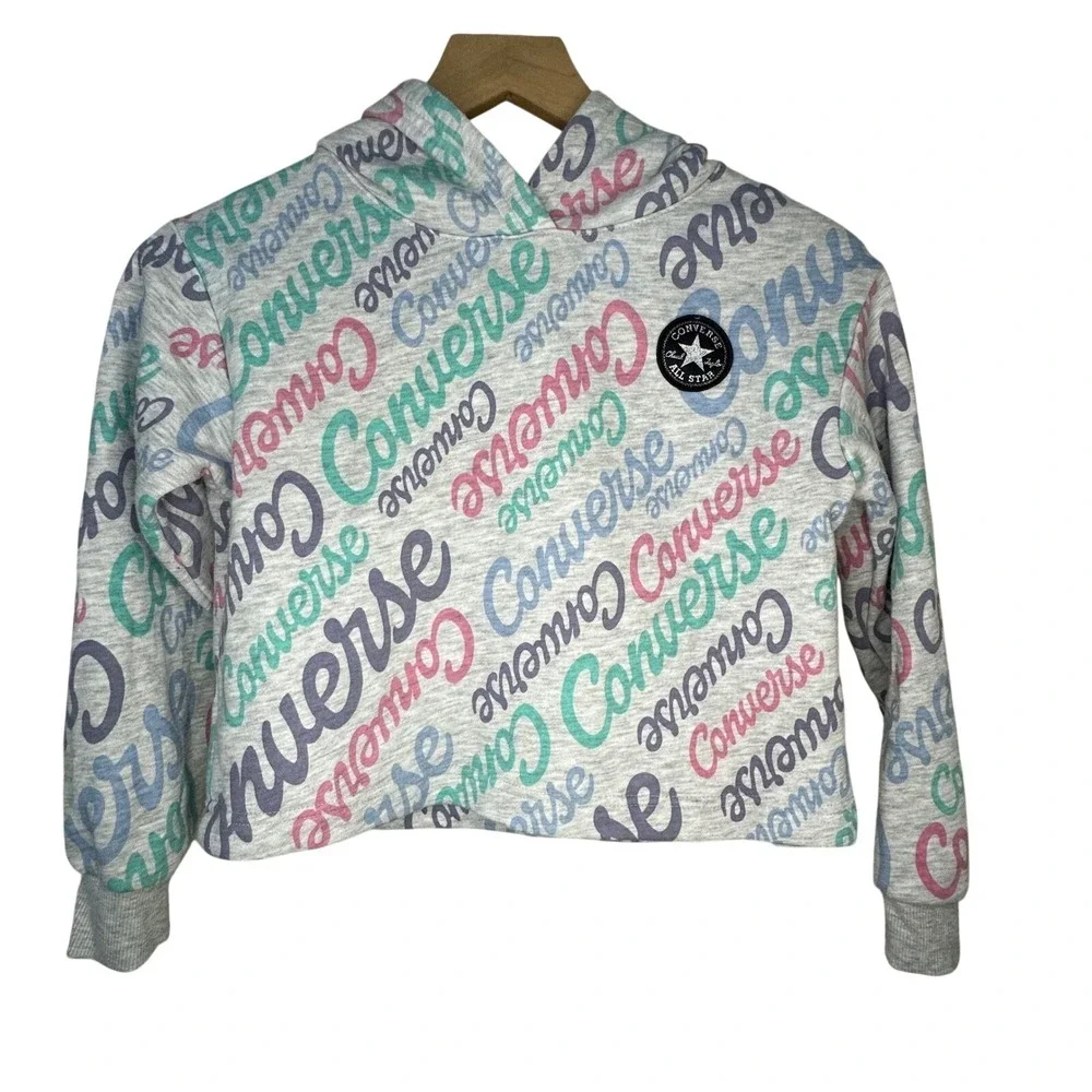 Kids‎ Converse All Star Hoodie Pullover Gray Multi Color Logo Print Size S